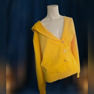 Yellow Off Shoulder Knit Sweater Button Detail XL